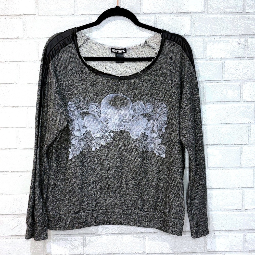 Womens Skull Roses Top XL Goth Sweatshirt‎ Graphic Print Emo Punk Grunge Skelly